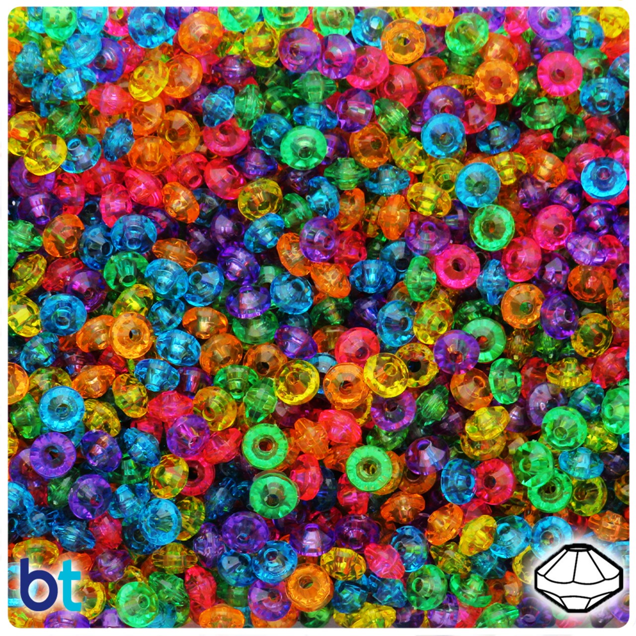 BeadTin Vibrant Transparent Mix 6mm Faceted Rondelle Plastic Beads (1350pcs)